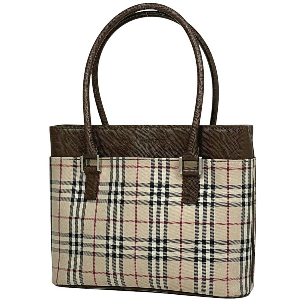 Burberry Check Handbag Logo Canvas Beige Brown
